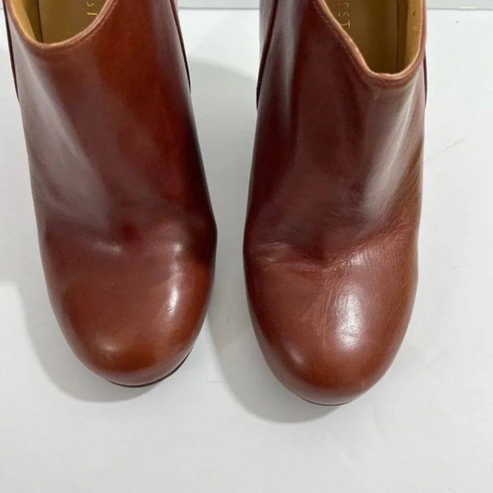 Nine West Womens Lottie Wedge Platform Shoes Zip Up‎ Brown Leather Size 9.5M